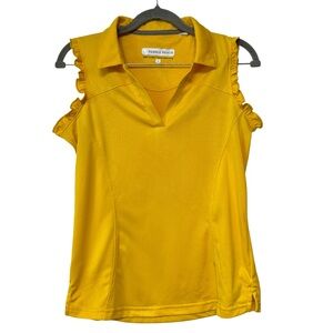 {Pebble Beach} "Dry Luxe Performance" Sleeveless Ruffle Polo Collar Golf Shirt
